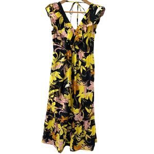 Who What Wear‎ Poplin Cotton Vibrant Ruffled Neckline Midi Dress Pockets Size XS